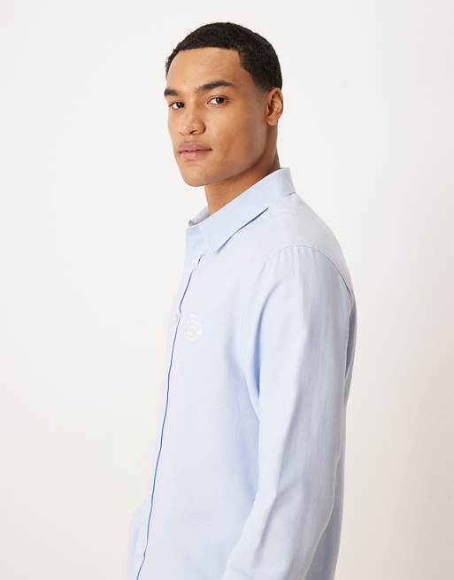 ASOS DESIGN Regular Fit Oxford Shirt With Chest Embroidery In Light Blue
