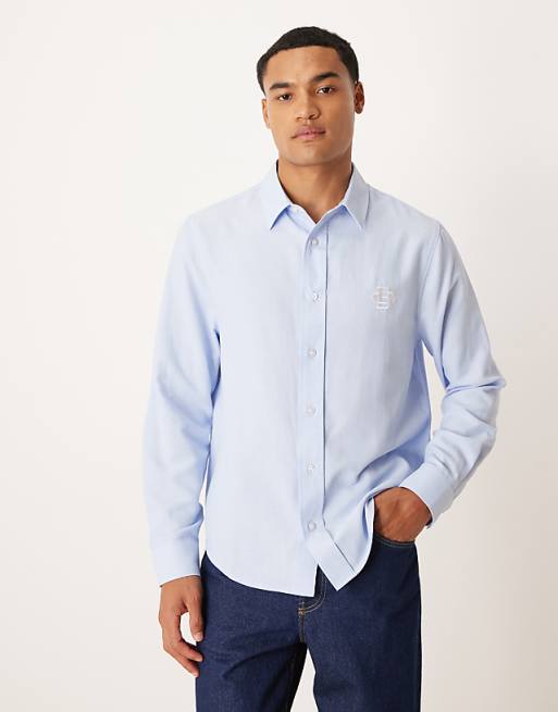 ASOS DESIGN regular fit oxford shirt with chest embroidery in light blue