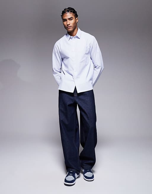 ASOS DESIGN Regular Fit Poplin Stripe Shirt In Blue