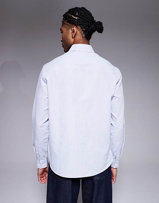 ASOS DESIGN Regular Fit Poplin Stripe Shirt In Blue