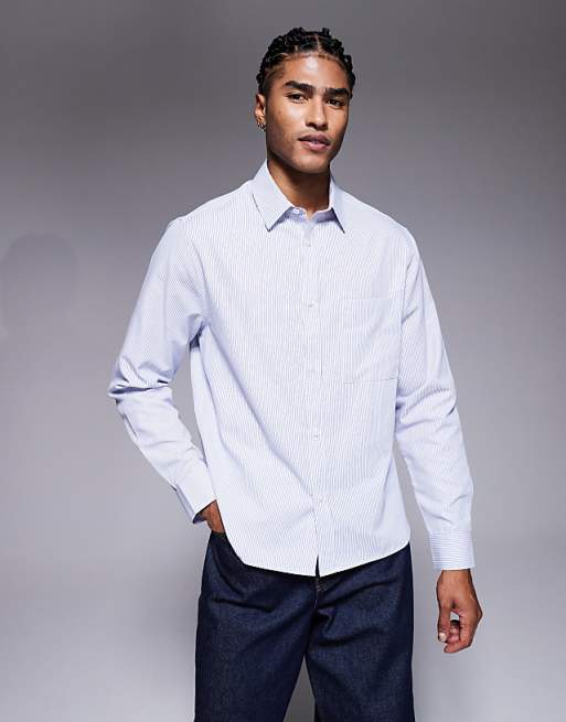 ASOS DESIGN regular fit poplin stripe shirt in blue