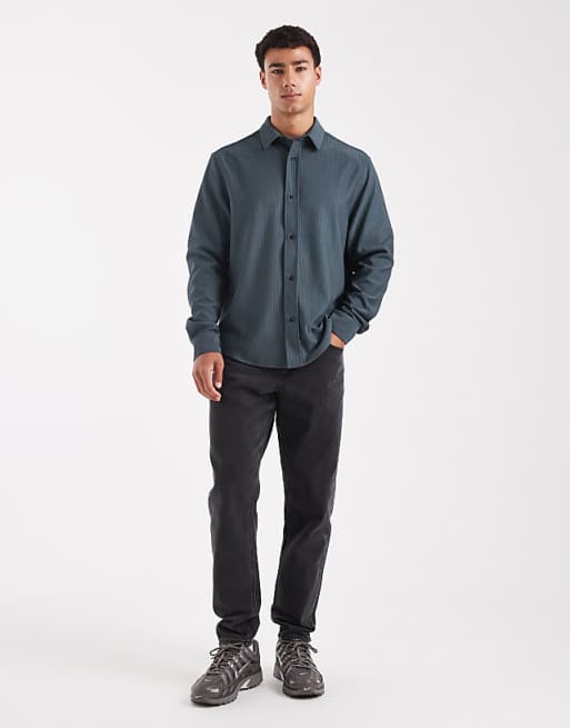 ASOS DESIGN Regular Fit Ribbed Shirt In Steel Blue