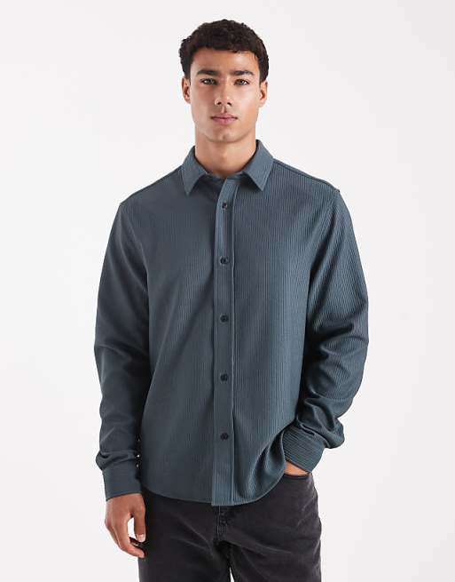 ASOS DESIGN regular fit ribbed shirt in steel blue