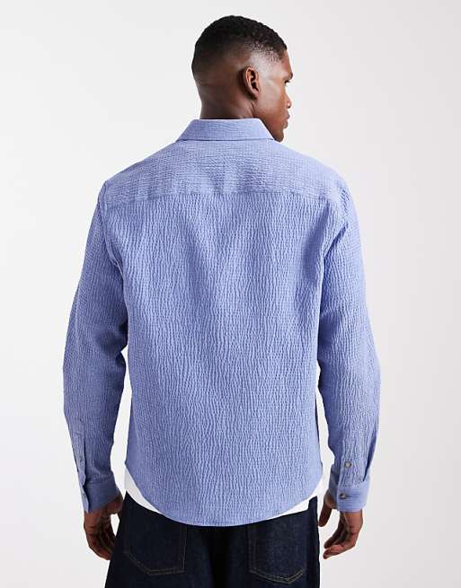ASOS DESIGN Regular Fit Seersucker Shirt In Blue