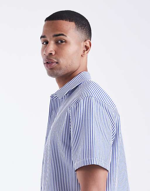 ASOS DESIGN Regular Fit Shirt In Blue Stripe