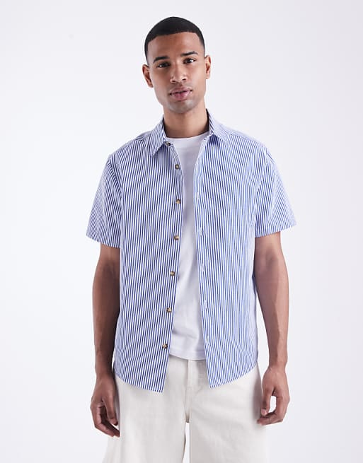 ASOS DESIGN regular fit shirt in blue stripe