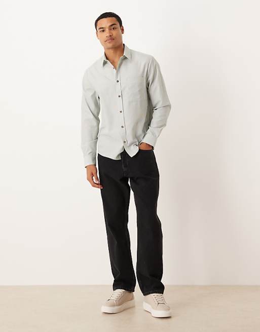 ASOS DESIGN Regular Fit Shirt In Green And White Stripe