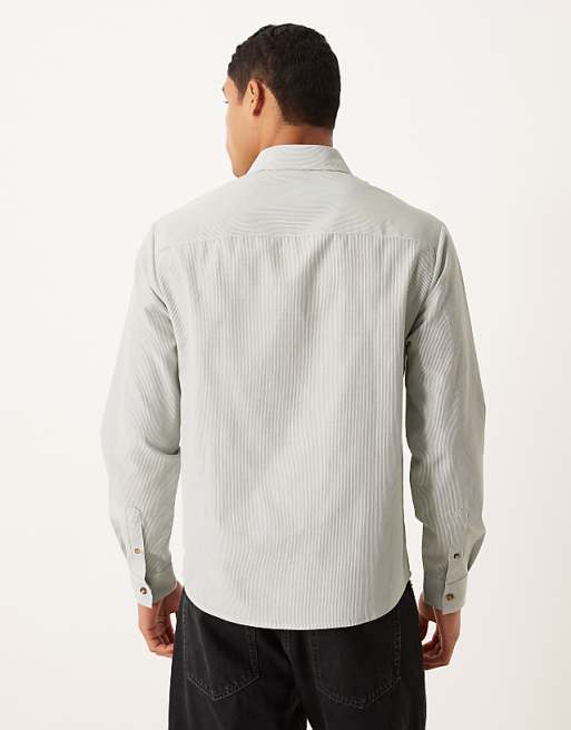 ASOS DESIGN Regular Fit Shirt In Green And White Stripe