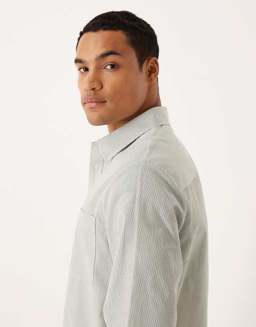 ASOS DESIGN Regular Fit Shirt In Green And White Stripe