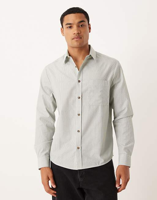 ASOS DESIGN regular fit shirt in green and white stripe