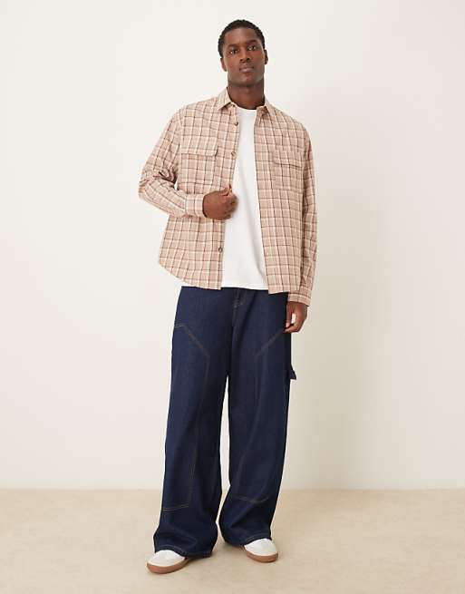 ASOS DESIGN Regular Fit Shirt In Neutral Check