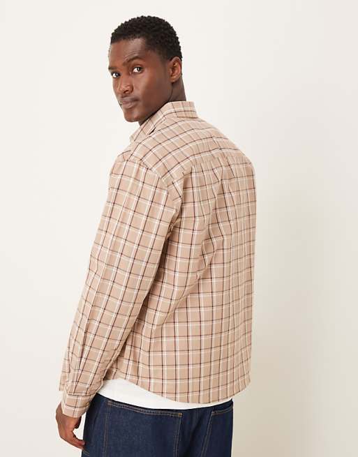 ASOS DESIGN Regular Fit Shirt In Neutral Check