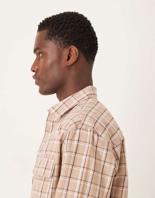 ASOS DESIGN Regular Fit Shirt In Neutral Check