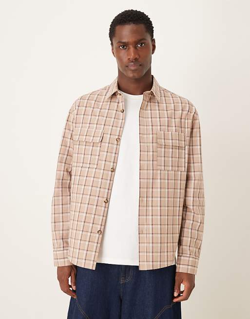 ASOS DESIGN regular fit shirt in neutral check