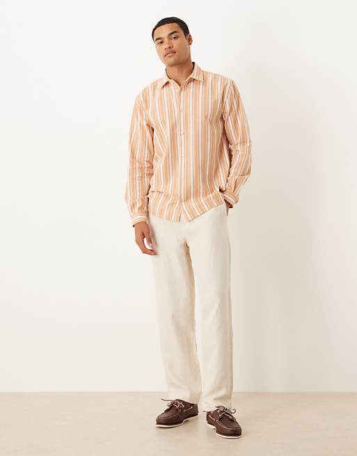 ASOS DESIGN Regular Fit Shirt In Orange Stripe