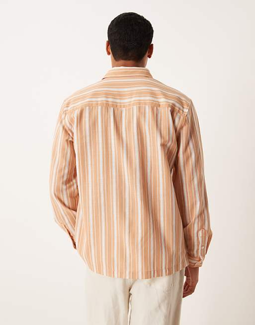 ASOS DESIGN Regular Fit Shirt In Orange Stripe