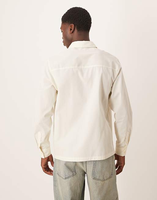 ASOS DESIGN Regular Fit Shirt With Chest Embroidery In Stone
