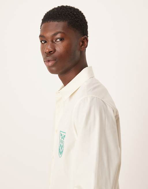 ASOS DESIGN Regular Fit Shirt With Chest Embroidery In Stone