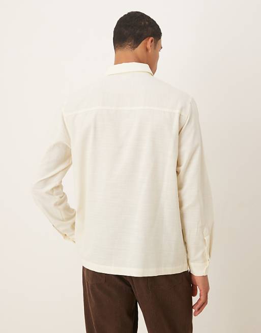 ASOS DESIGN Regular Fit Shirt With Chest Embroidery In Beige