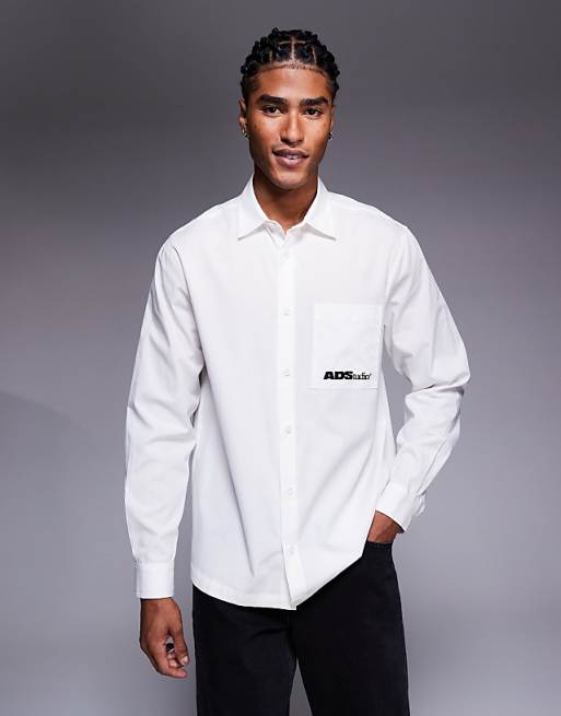 ASOS DESIGN regular fit shirt with embroidery in white