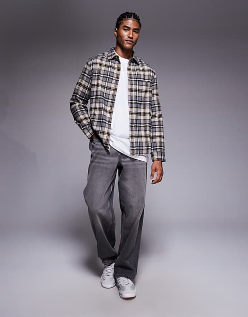 ASOS DESIGN Regular Flannel Check Shirt In Beige