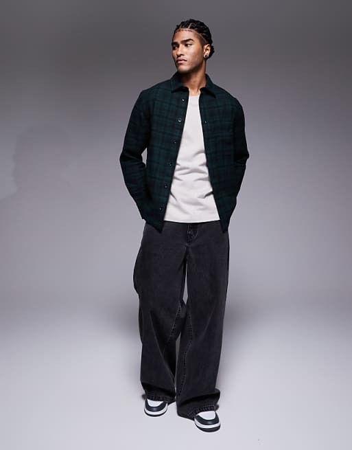 ASOS DESIGN Regular Flannel Check Shirt In Dark Green