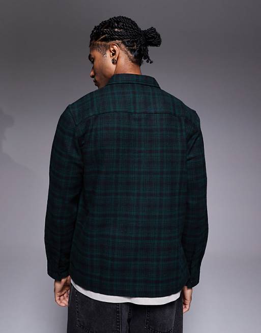 ASOS DESIGN Regular Flannel Check Shirt In Dark Green