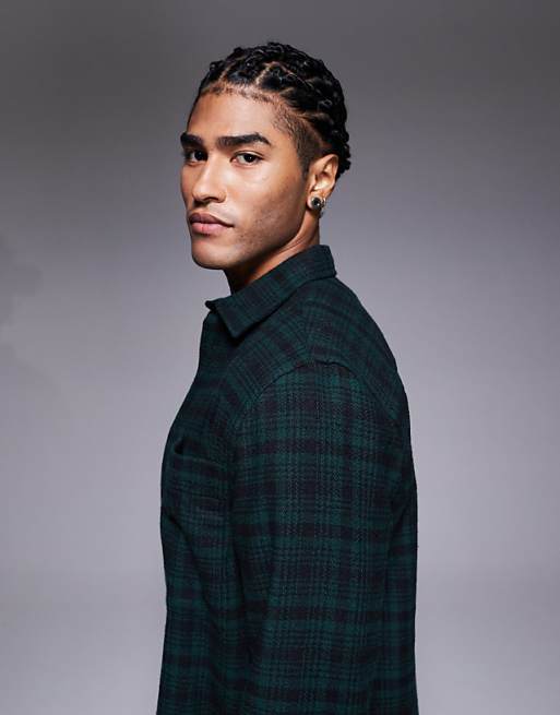 ASOS DESIGN Regular Flannel Check Shirt In Dark Green