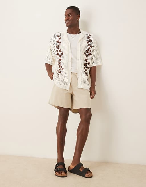 ASOS DESIGN regular length pull on bermuda short in stone