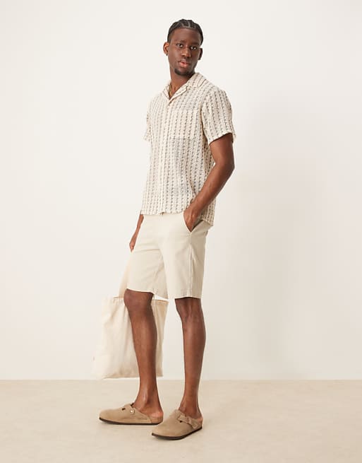 ASOS DESIGN regular length skinny chino shorts in stone