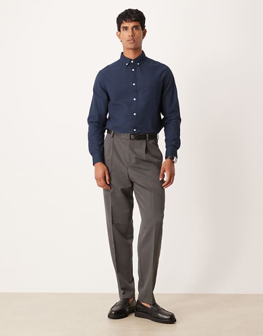 ASOS DESIGN Regular Oxford Shirt In Navy