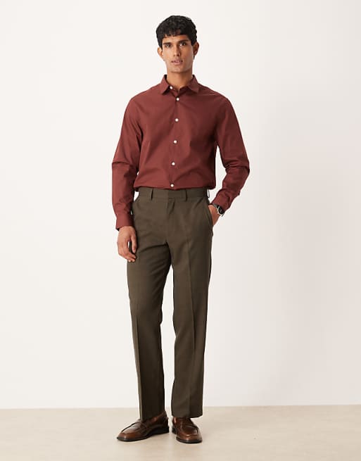 ASOS DESIGN Regular Poplin Shirt In Burgundy