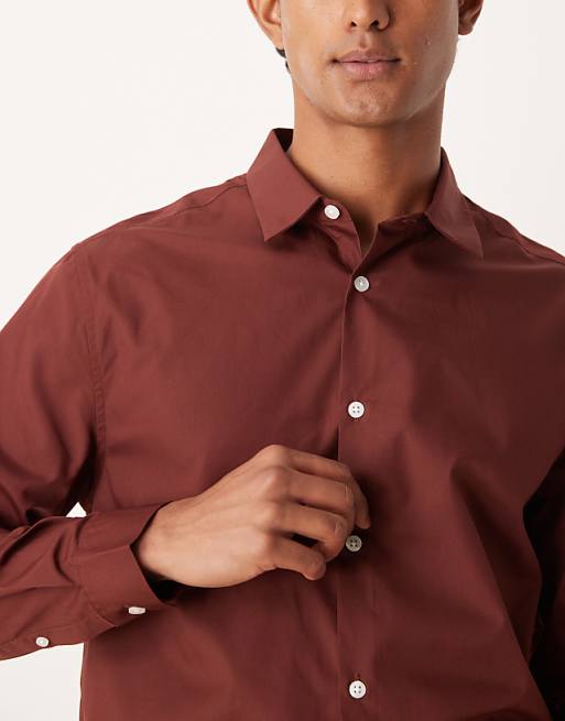 ASOS DESIGN Regular Poplin Shirt In Burgundy