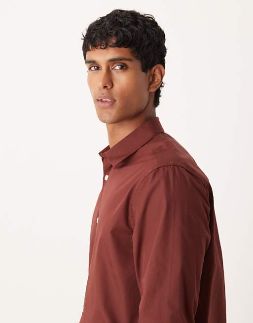 ASOS DESIGN Regular Poplin Shirt In Burgundy