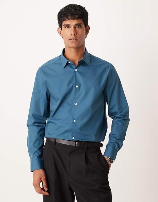 ASOS DESIGN regular poplin shirt in teal
