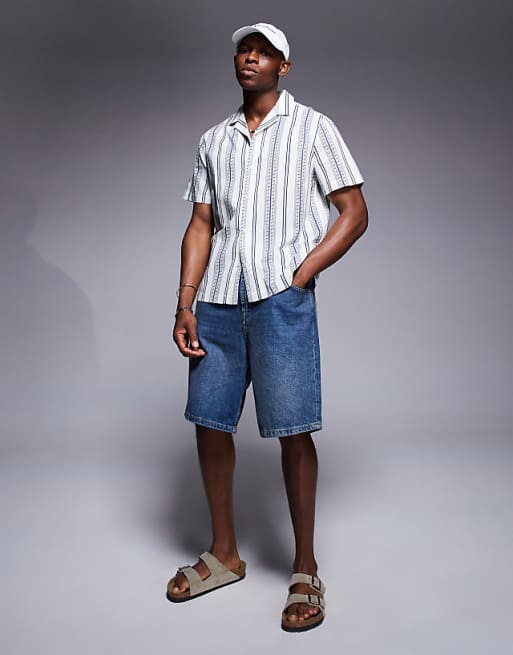 ASOS DESIGN Regular Revere Shirt In Blue Stripe