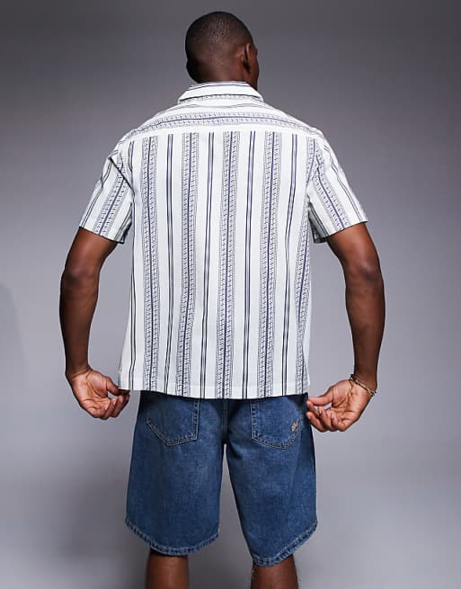 ASOS DESIGN Regular Revere Shirt In Blue Stripe
