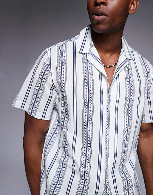 ASOS DESIGN Regular Revere Shirt In Blue Stripe
