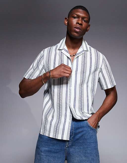 ASOS DESIGN regular revere shirt in blue stripe