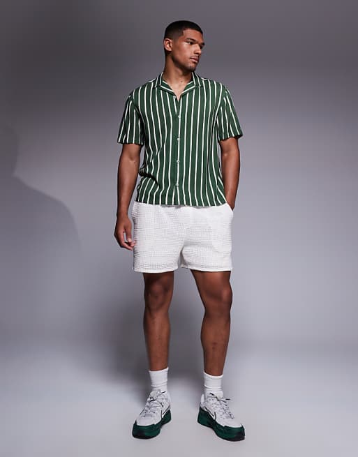 ASOS DESIGN Regular Revere Shirt In Green Stripe