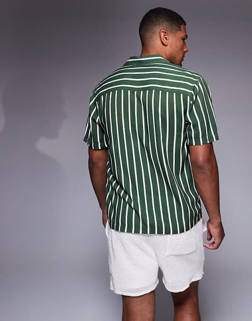 ASOS DESIGN Regular Revere Shirt In Green Stripe