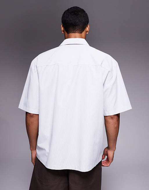 ASOS DESIGN Regular Revere Shirt In Light Blue Stripe