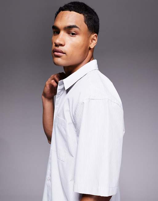 ASOS DESIGN Regular Revere Shirt In Light Blue Stripe