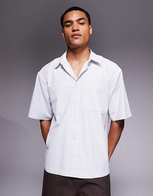 ASOS DESIGN regular revere shirt in light blue stripe