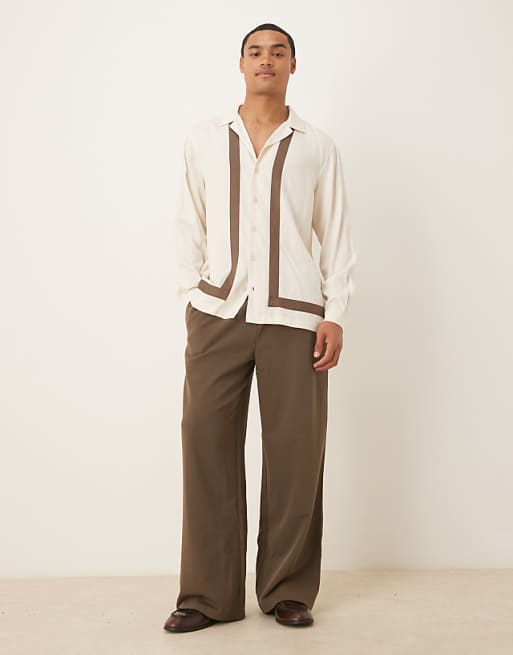 ASOS DESIGN Regular Revere Shirt With Border Detail In Cream