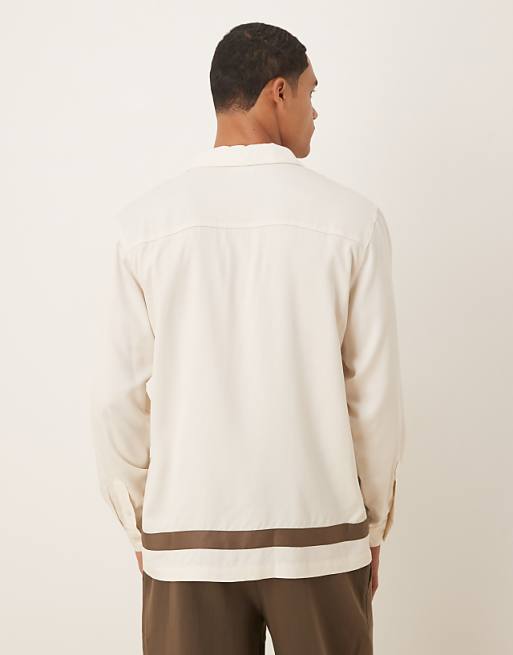 ASOS DESIGN Regular Revere Shirt With Border Detail In Cream