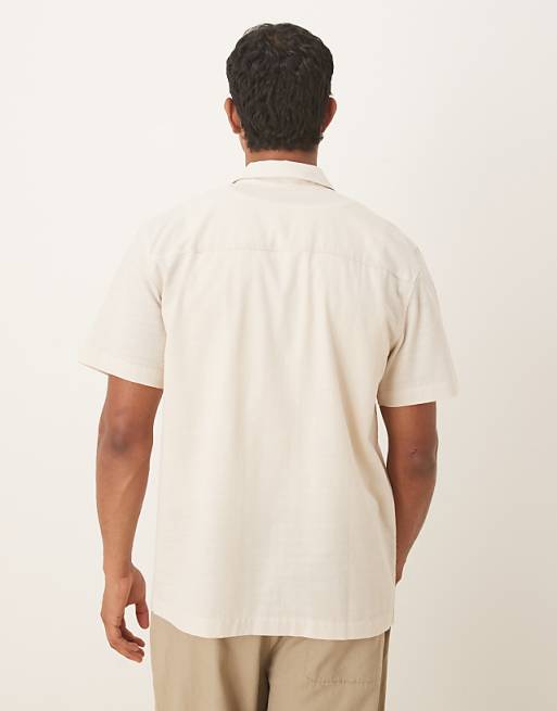 ASOS DESIGN Regular Shirt With Chest Embroidery In Beige