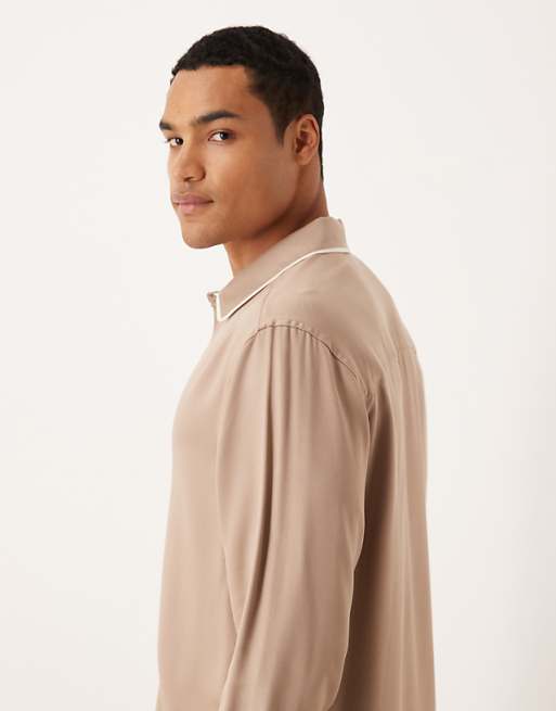 ASOS DESIGN Regular Shirt With Contrast Piping Detail In Brown