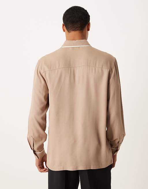 ASOS DESIGN Regular Shirt With Contrast Piping Detail In Brown