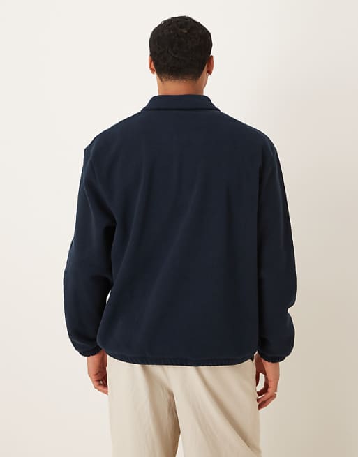 ASOS DESIGN Relaxed 3/4 Length Sleeve Fleece Sweatshirt With Woven Label In Navy